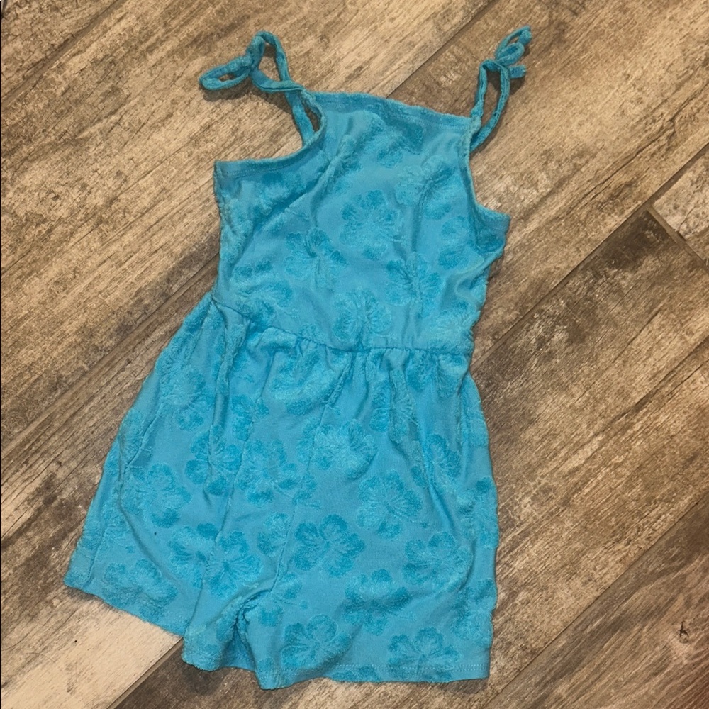 Girls Blue Floral Embroidered Romper